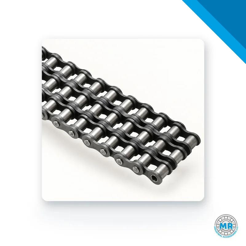 Triple strand roller chain, three parallel rows of rollers and metal plates · EMMAR 06-B3