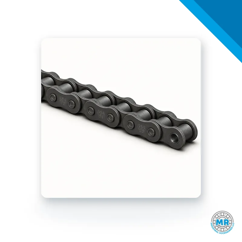 Single strand roller chain, metal links with cylindrical rollers and pins · EMMAR 04-B1