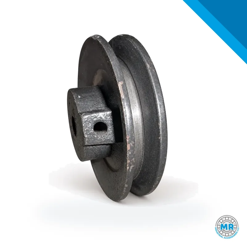 Single-groove pulley, machined metal part with trapezoidal groove and bored center · EMMAR POLEA 180 1C