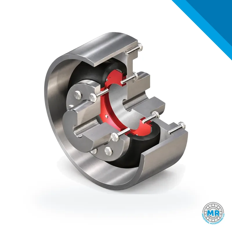Cutaway of a GUMMI Type A elastic coupling with brake pulley · GUMMI APF