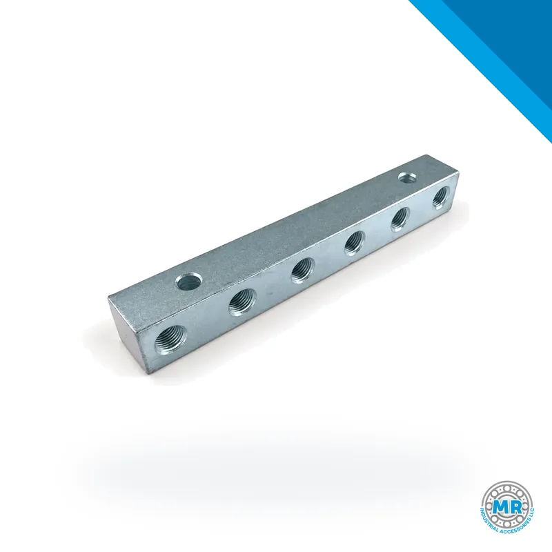 Lubricant manifold block with six inline threaded outlets · SKF LL/14772