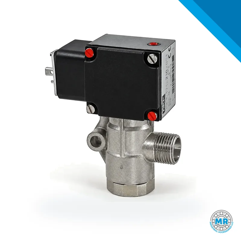Cylindrical metal flow monitor with hexagonal body and threads on both ends · SKF LL/171-210-062