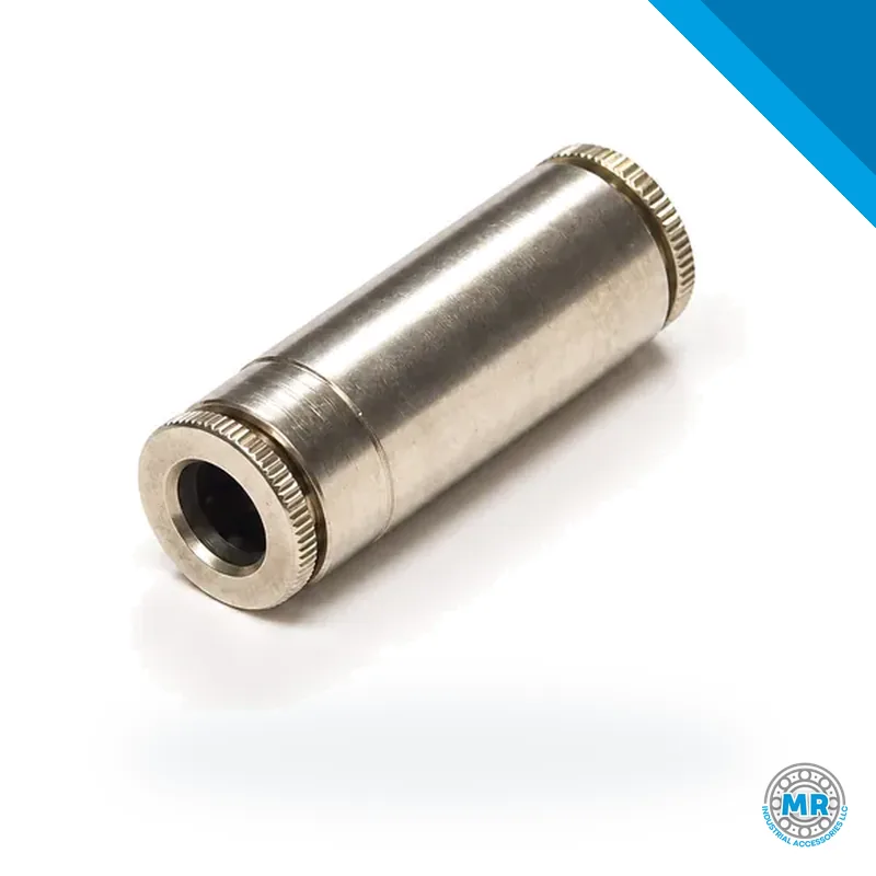 Straight steel union with quick-connect fitting for joining two 1/4" nylon tubes · SKF LL/244058
