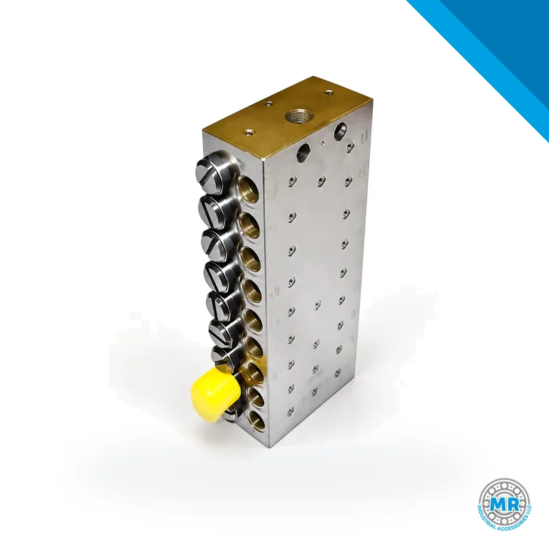 Válvula divisora de acero con múltiples salidas roscadas y vástago indicador · SKF LL/619-28901-1