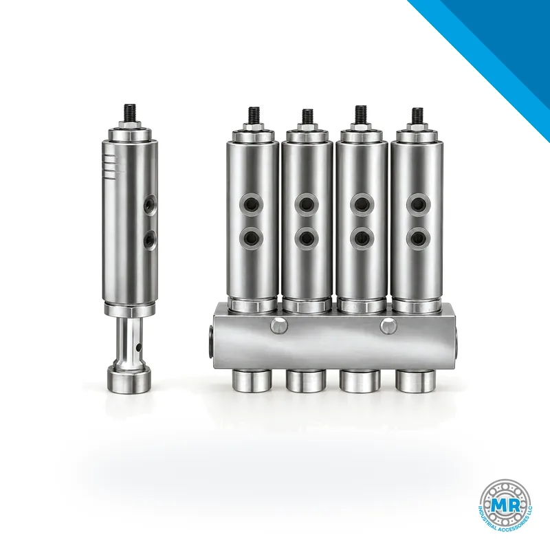 Cylindrical metal oil injector with knurled body and connections at the ends · SKF LL/82294-1