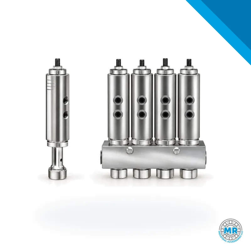 Inyector de aceite metálico cilíndrico con cuerpo estriado y conexiones roscadas · SKF LL/82294-4