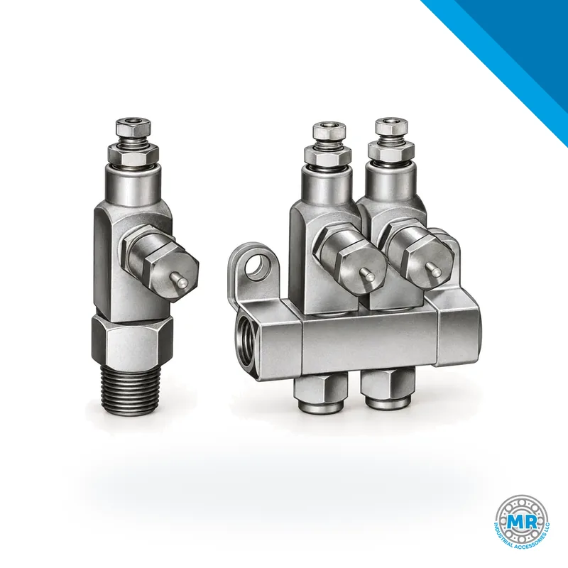 Compact metal grease injector with cylindrical body and threads · SKF LL/83337-9