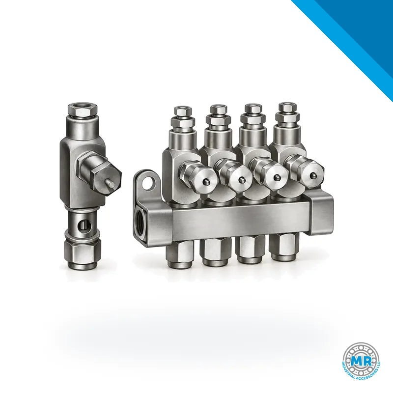 Oil injector with cylindrical metal body and lateral threaded connections · SKF LL/83661-4