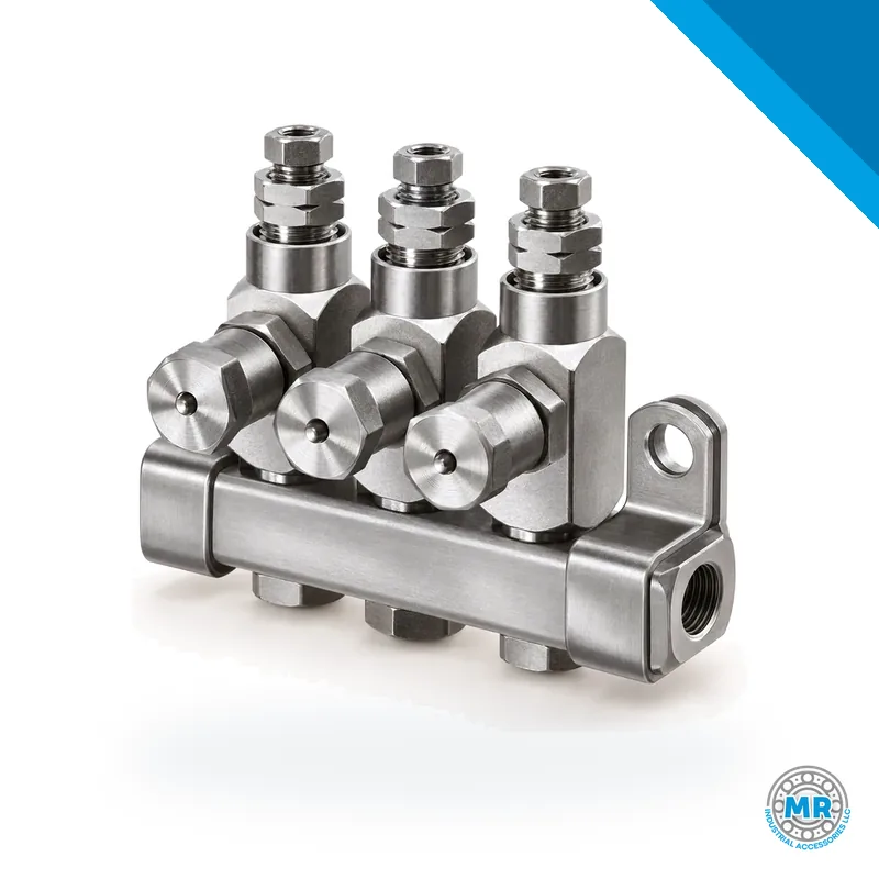 Steel grease injector, elongated cylindrical body with threaded connections · SKF LL/83715-2
