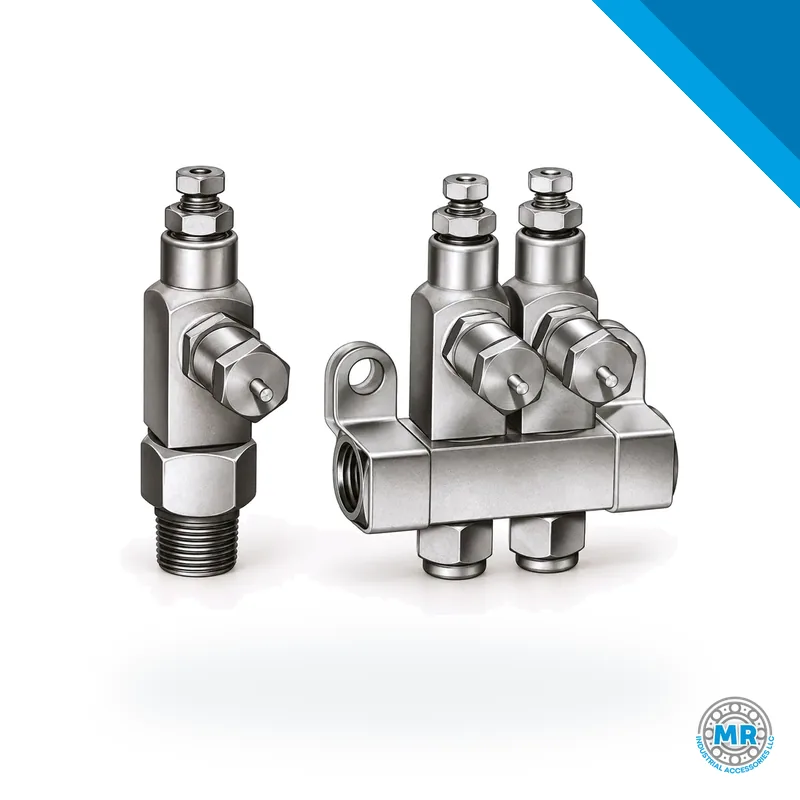 Cylindrical metal grease injector with inlet and outlet threads · SKF LL/83724-1