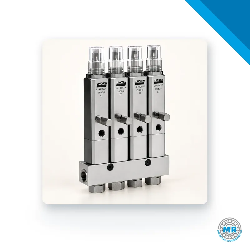 Steel grease injector with cylindrical body and threaded connections for centralized lubrication system · SKF LL/85780-4