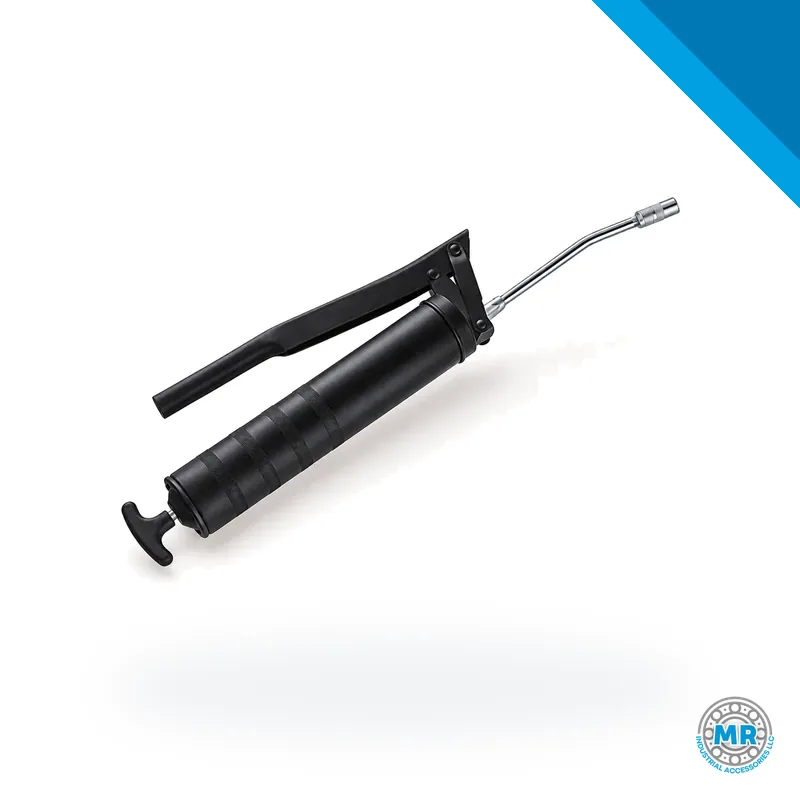 Pneumatic grease gun, metal body with trigger and grease nozzle. · SKF LL/G120