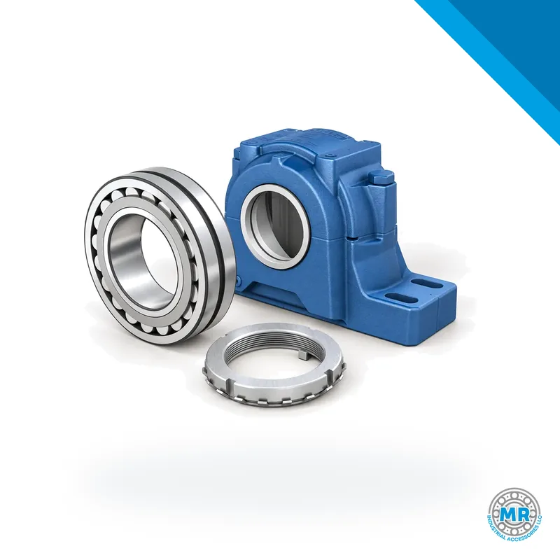 Split gray cast iron housing with inserted bearing, two bolted halves · SKF FSAF 220