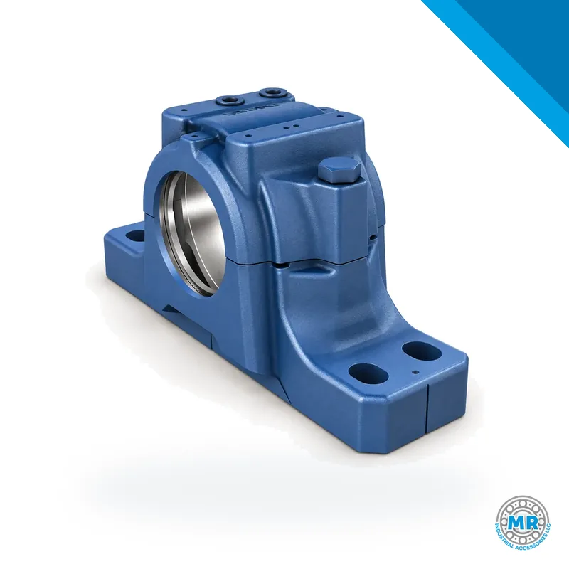 Split gray cast iron plummer block housing with two halves and flat base · SKF FSNL 513-611