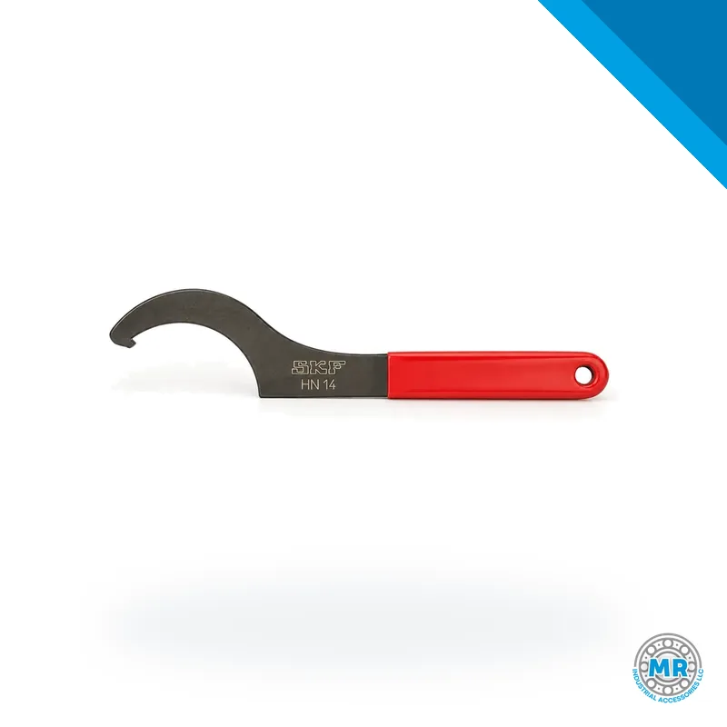 Hook spanner with handle and curved end for slotted nuts · SKF HN 14