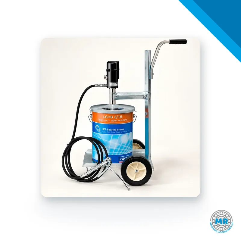 Pneumatic grease pump mounted on drum, with trolley and hose · SKF LAGG 18AE-11