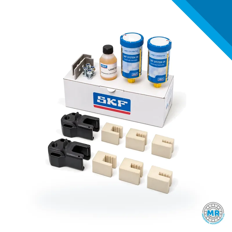 Lubrication kit for elevator guide rails with two gas lubricators · SKF LAPB 5-16/2K