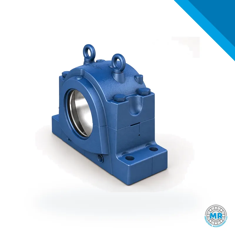 Split grey cast iron housing, two bolted halves with central cavity · SKF SNL 3064 GV